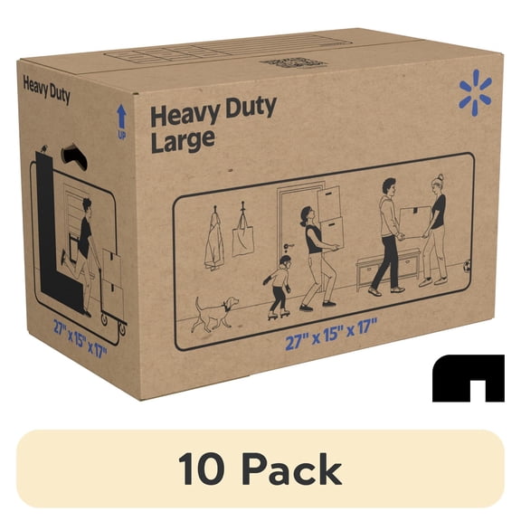 (10 pack) Walmart Large Heavy Duty Moving Box, Kraft, 27 in x 15 in x 17 in
