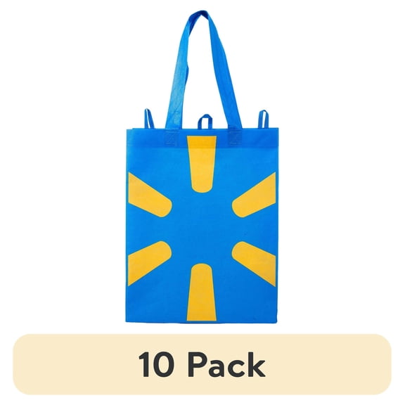 (10 pack) Walmart Reusable Shopping Bag, Foldable Grocery Tote Bag, Blue