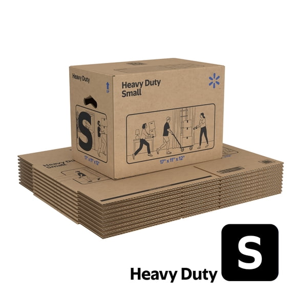 (10 pack) Walmart Small Heavy Duty Moving Box, Kraft, 17"L x 11"W x 12"H