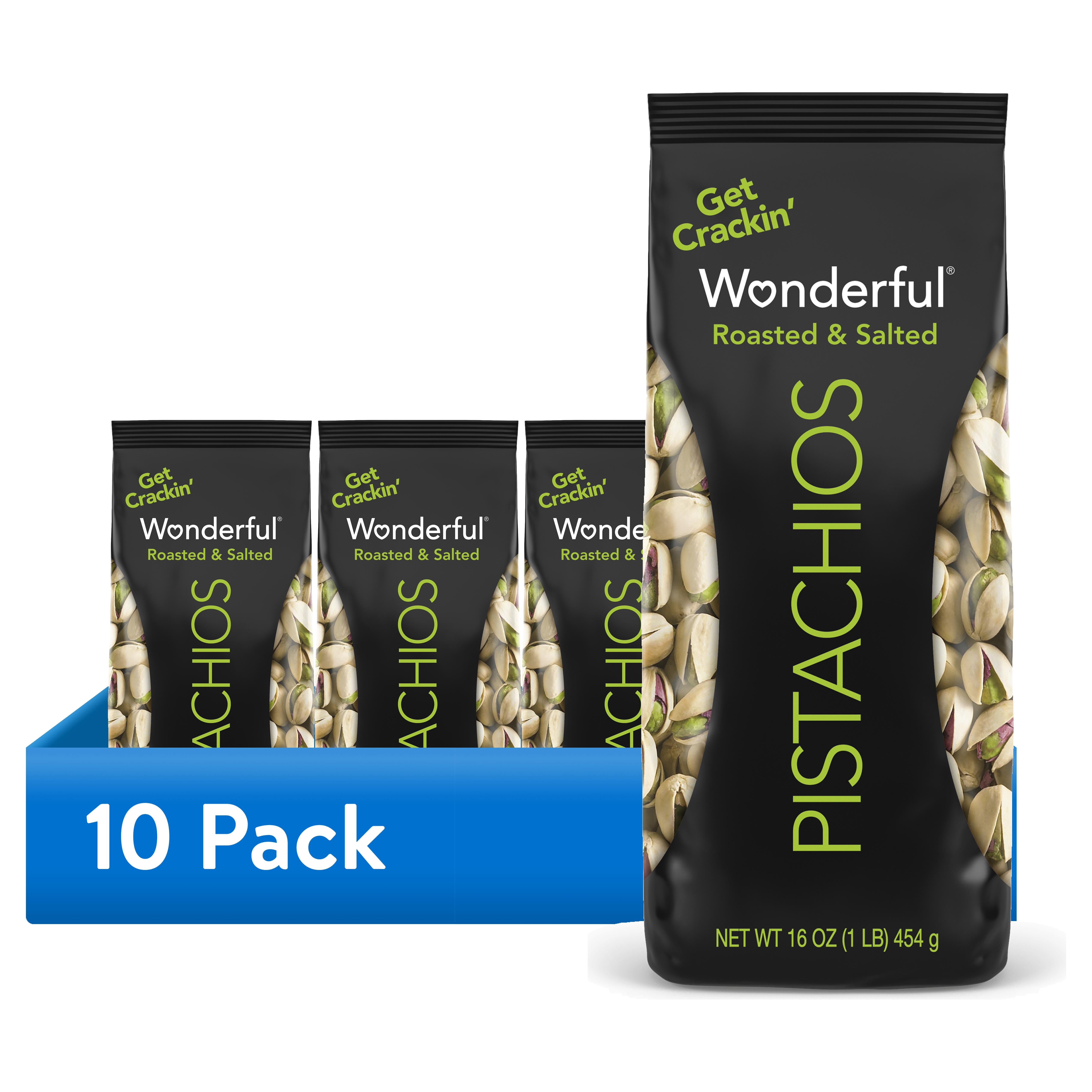 (10 pack) Wonderful Pistachios In-Shell Roasted & Salted Nuts, 16 Ounce Bag