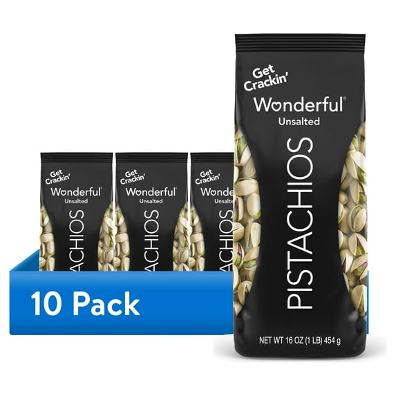 (10 pack) Wonderful Pistachios In-Shell Unsalted Nuts, 16 Ounce Bag