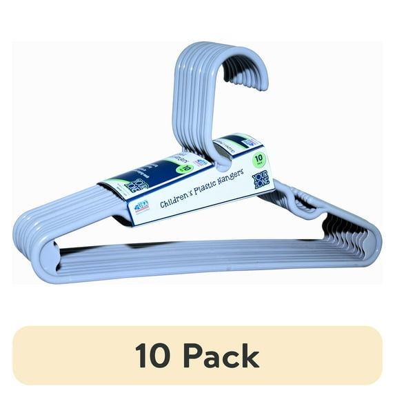 (10 pack) Your Zone Kids' Clothing Hangers, Gray, 10 Count, Fits Sizes Up to 8, Durable Plastic