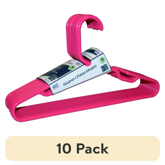 (10 pack) Your Zone Kids' Clothing Hangers, Pink, 10-Count, Fits Sizes Up to 8, Durable Plastic