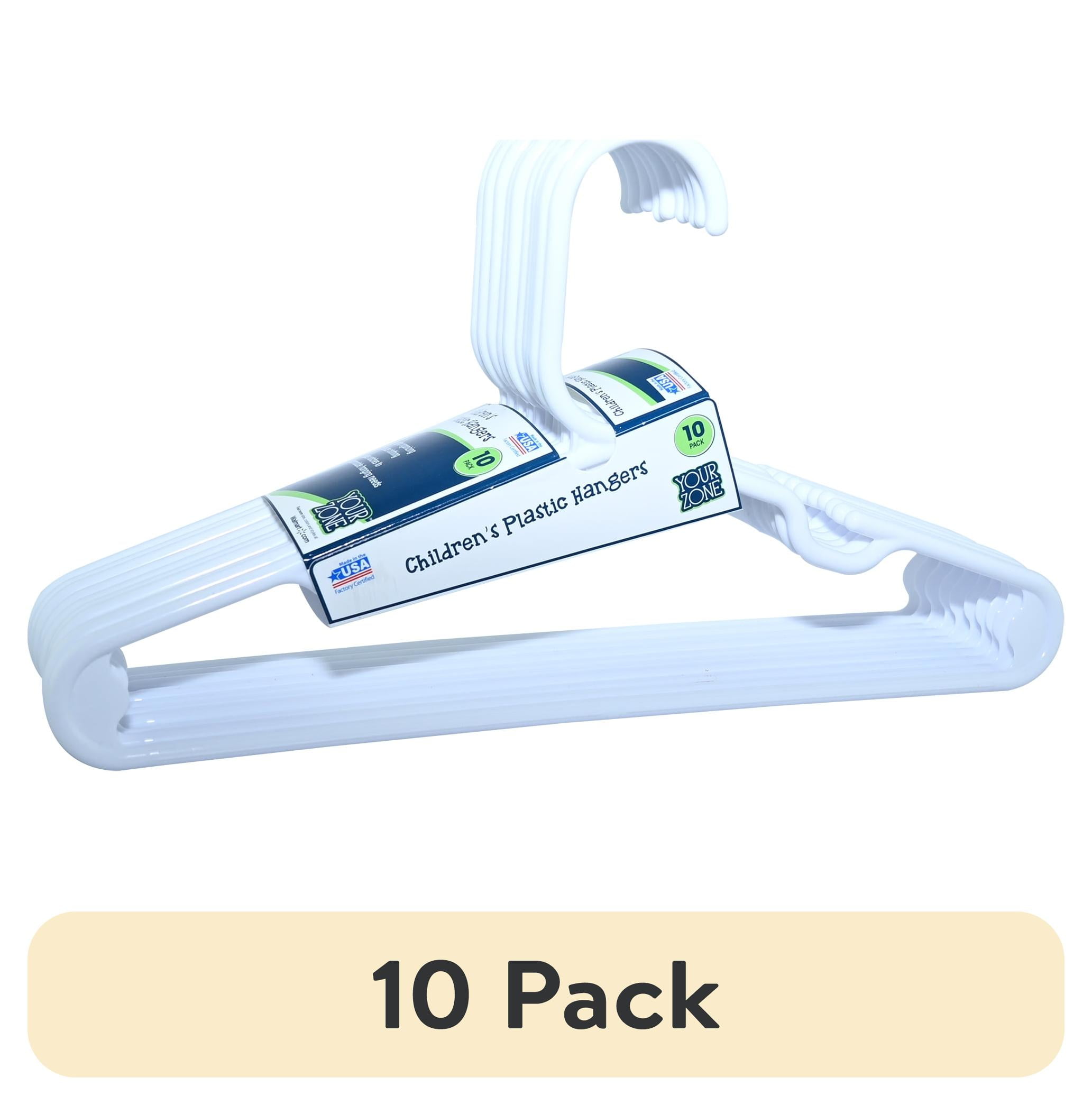 (10 pack) Your Zone Kids' Plastic Clothing Hangers, White, 10 Count, Fits Sizes Up to 8