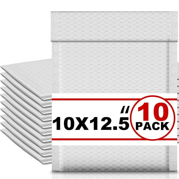 10 pack 10 x 13 inch bubble mailers, extra large padded mailing envelopes, self seal waterproof shipping bags, cushioned poly mailers for business, gifts, holidays, white