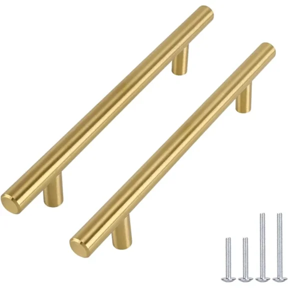 10-pack gold handles for kitchen furniture, brass cabinet handles, brushed brass stainless steel handles for drawers, c/c 128 mm