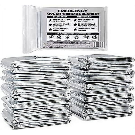 10 pack mylar blankets bulk 52x84 emergency foil blankets for warmth, camping, runners, spa, first responders | mylar emergency thermal blankets for survival, thick reusable space blankets