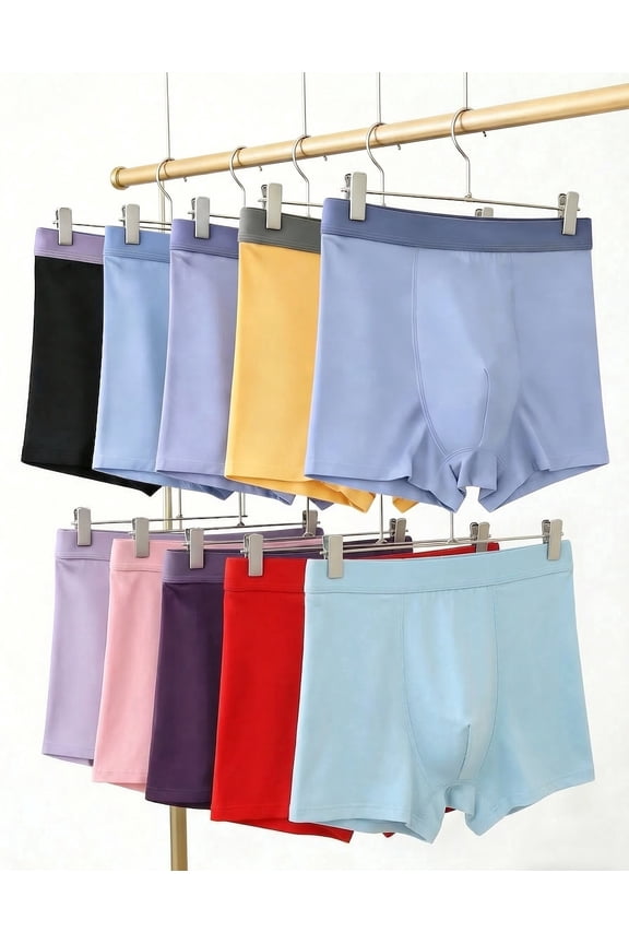 10-pack of soft, breathable men's boxer briefs, highly elastic, moisture-wicking, silk crotch, available in multiple sizes (mixed colors).