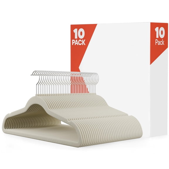 10 pack velvet hangers with swivel hooks, non slip shoulder notches for crease free clothes, ultra thin space saving design, durable 11 lbs capacity, beige