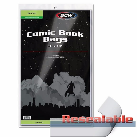 10 packs of 100 (1000) BCW 9" x 14" Resealable Graded Comic Bags