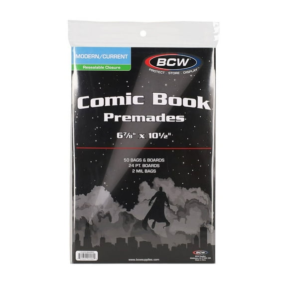 10 packs of 50 (500) BCW 6 " x 10 " Premade Resealable Current/Modern Age Comic Book Bags and Boards