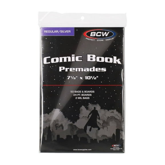 10 packs of 50 (500) BCW 7 " x 10 " Premade Silver Age Comic Book Bags and Boards