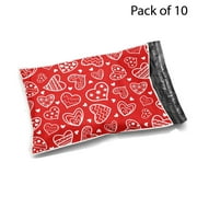 10 packs of Glossy Hearts Poly Bag Mailer Envelopes | 10 x 13, 2 Mil | RADYAN