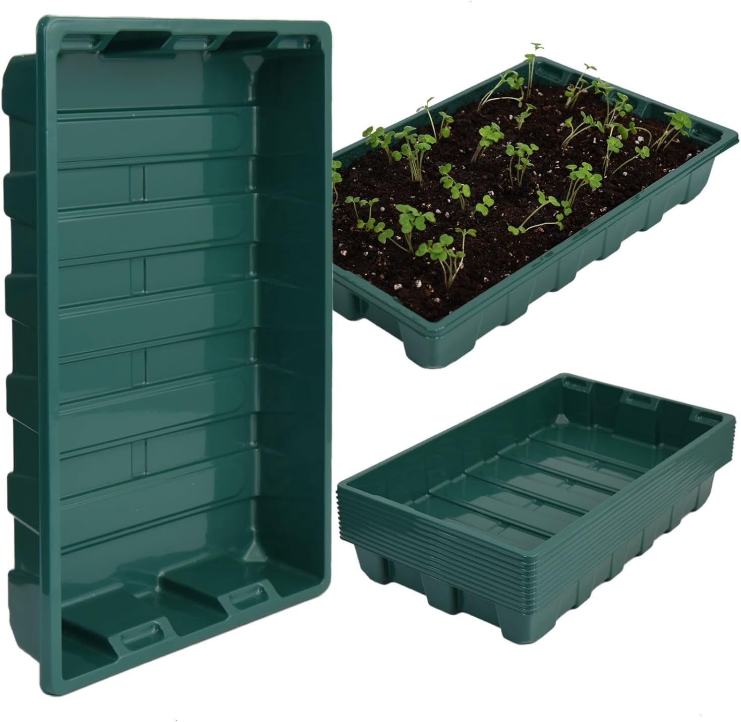 10 packs of seed starting trays reusable plastic plant seedling starting trays sturdy and durable for germination growth micro-green plant cultivation propagation, no drainage holes, 14.5