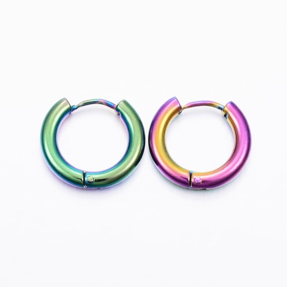 10 pair Ion Plating(IP) 304 Stainless Steel Huggie Hoop Earrings Hypoallergenic Earrings with 316 Surgical Stainless Steel Pin Rainbow color 9 Gauge 15x16.5x3mm Pin: 1mm Inner Diameter: 10mm