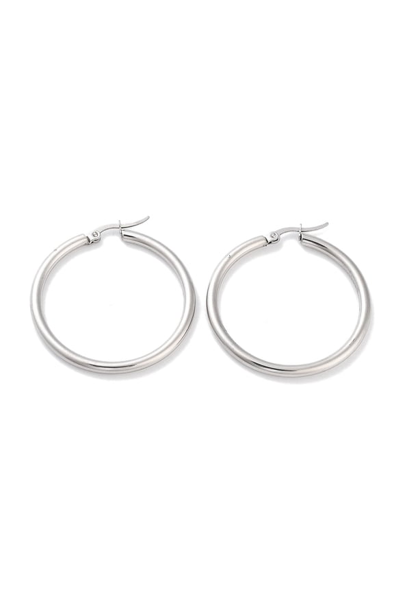 10 pair Non-Tarnish Ring 304 Stainless Steel Hoop Earrings for Women Men Stainless Steel color 9 Gauge 40x3mm Pin: 0.6mm