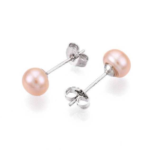 10 pair Pearl Ball Stud Earrings with Sterling Silver Pin with 925 Stamp Platinum PeachPuff 6mm