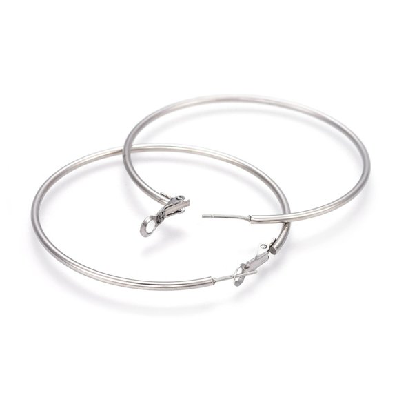 10 pair Tarnish Resistant 201 Stainless Steel Hoop Earrings Hypoallergenic Earrings Ring Shape Stainless Steel color 12 Gauge 60x59x2mm Pin: 1mm