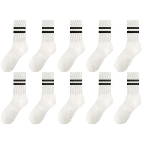 10 pairs Retro Stripe Tube Socks Classic Athletic Sport Crew Socks For Women Casual Cotton Novelty Socks Unisex A White A White