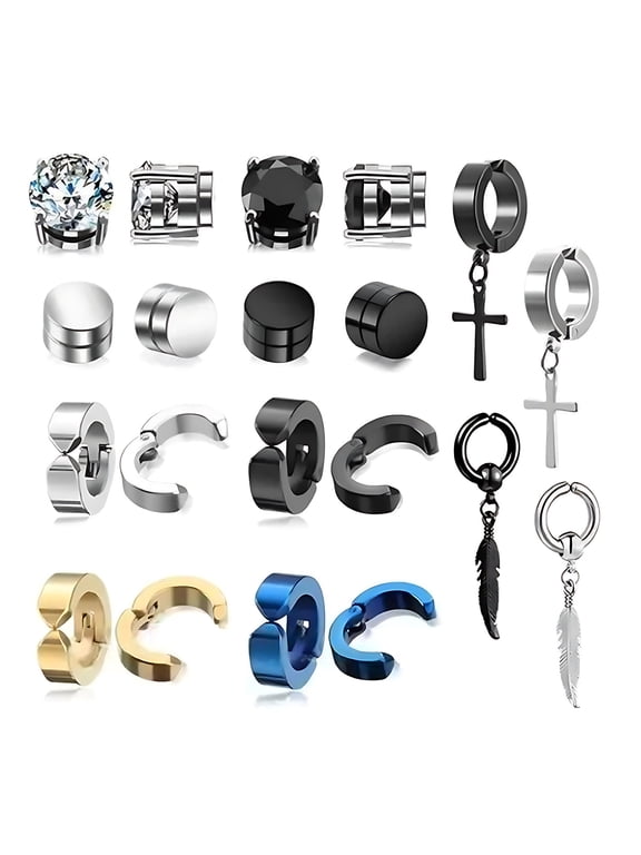 10 pairs of magnet earrings stainless steel zircon ear clip non-perforated earrings neutral ear clip earrings for men, Durable Material-6mmstyle