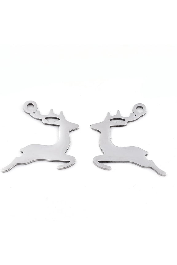 10 pc 10 Pcs Deer Pendant Charms Christmas 201 Stainless Steel Pendants Christmas Reindeer/Stag Stainless Steel Color Metal Charms Pendant for Women DIY Necklace Bracelet Earring Jewelry Craft Making