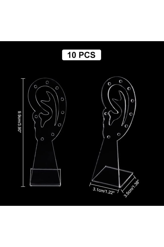 10 pc 10 pcs Acrylic Earring Display Holder Ear-Shape Jewelry Earring Display Stand Rack 9 Holes Earring Hanger Board Earring Pegboard Organizer for Dangle Earring Necklace Display Clear