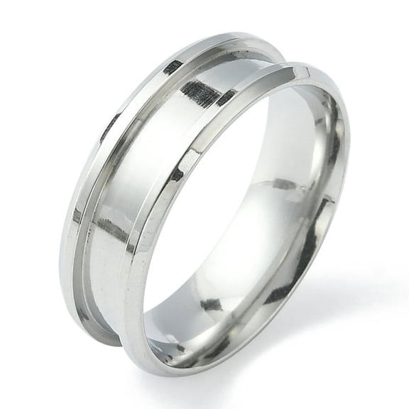 10 pc 201 Stainless Steel Grooved Finger Ring Settings Ring Core Blank for Inlay Ring Jewelry Making Stainless Steel color Size 12 8mm Inner Diameter: 22mm