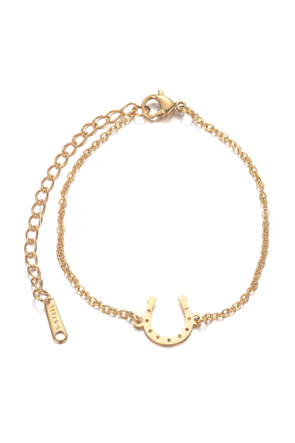 10 pc 201 Stainless Steel Link Bracelets with Cable Chains and Lobster Claw Clasps Horse Shoes Golden 15.2x0.164cm
