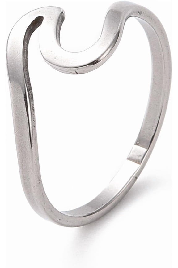 10 pc 201 Stainless Steel Wave Finger Ring for Women Stainless Steel Color Size 6 1/2(16.9mm)
