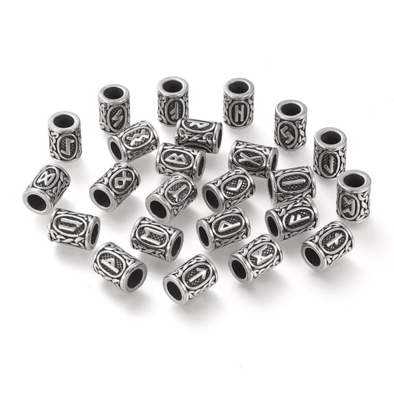 10 pc 304 Stainless Steel Beads Beads for Hair Beards Dreadlocks Hair Braiding Column with Futhark/Futhorc Silver 13.5x10mm Hole: 6mm 304 Stainless Steel