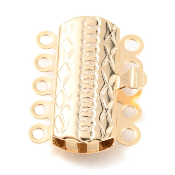 10 pc 304 Stainless Steel Box Clasps Multi-Strand Clasps 5-Strands 10-Holes Rectangle with Flower Golden 19.5x14x3mm Hole: 1.4mm