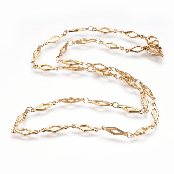 10 pc 304 Stainless Steel Chain Necklaces with Lobster Claw Clasps Ion Plating (IP) Rhombus Golden 17.7 inch(45cm)