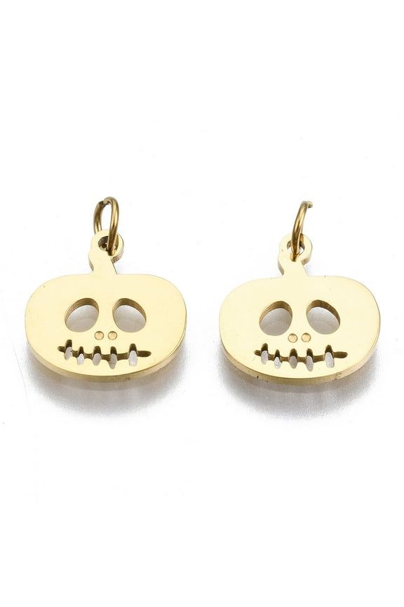 10 pc 304 Stainless Steel Charms with Jump Rings Laser Cut Jack-O-Lantern for Real 14K golden Plated 10x10x1mm Jump Ring: 3.4x0.5mm 2.4mm inner diameter