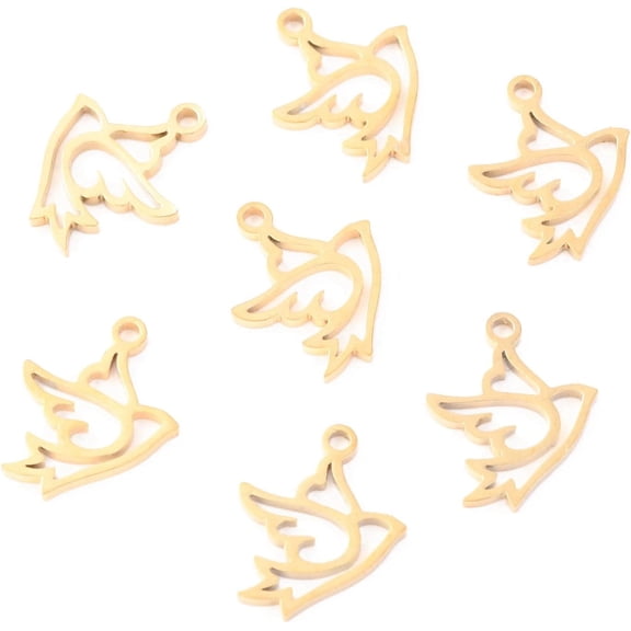 10 pc 304 Stainless Steel Charms Laser Cut Peace Dove Golden 14x11.5x1.1mm Hole: 1.4mm
