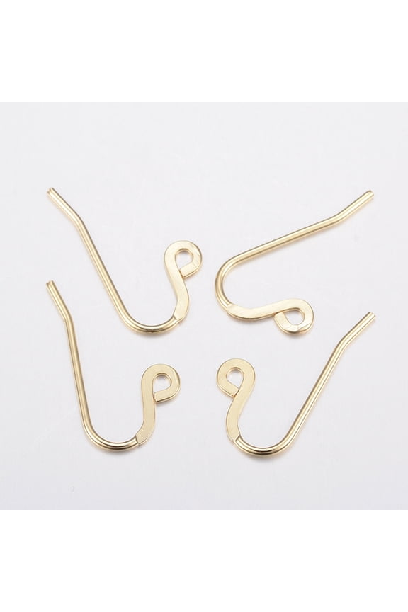 10 pc 304 Stainless Steel Earring Hooks with Horizontal Loop Golden 12x22x0.9mm Hole: 2mm Pin: 1mm