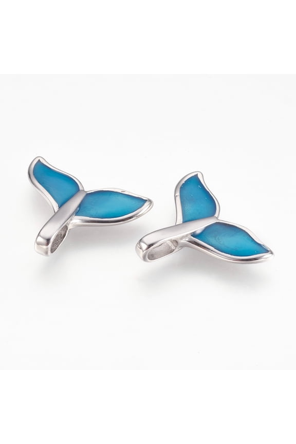 10 pc 304 Stainless Steel Enamel Pendants Whaletail Shape Stainless Steel Color Deep Sky Blue 20x23x5mm Hole: 3x6mm Material: Stainless Steel+Enamel