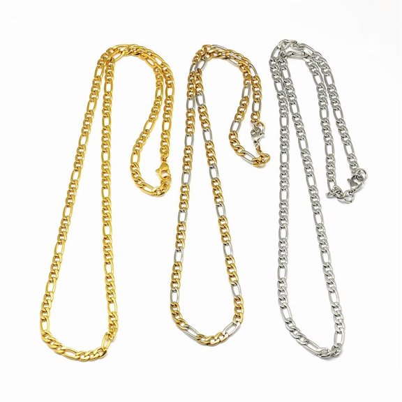 10 pc 304 Stainless Steel Figaro Chain Necklace Making Mixed color 19.49 inch~21.65 inch(49.5~55cm) 4.5mm