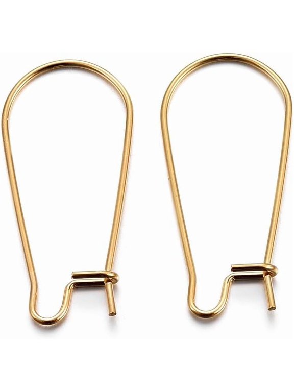 10 pc 304 Stainless Steel Hoop Earring Findings Kidney Ear Wire Golden 21 Gauge 33x12x0.7mm Craft Supplies