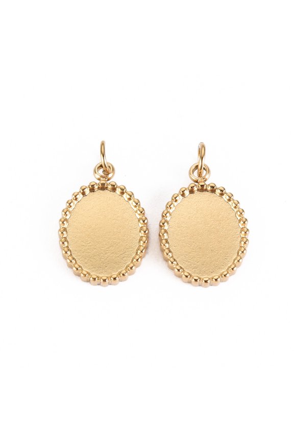 10 pc 304 Stainless Steel Pendant Cabochon Settings Real 14K Gold Plated Tray: 10x8mm 14x10x2mm Jump Ring: 3.8x0.5mm 2.8mm inner diameter