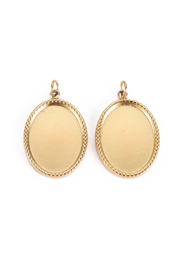 10 pc 304 Stainless Steel Pendant Cabochon Settings Real 14K Gold Plated Tray: 16x12mm 20.5x14x2.5mm Jump Ring: 3.8x0.5mm 2.8mm inner diameter