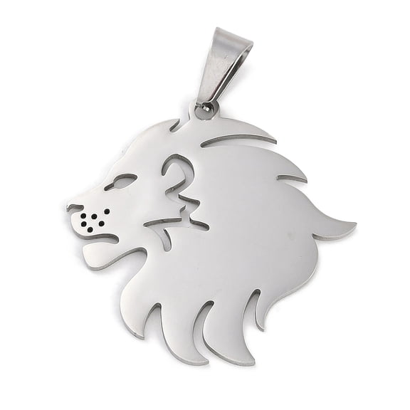 10 pc 304 Stainless Steel Pendants Laser Cut Lion Charm Stainless Steel Color 35x35x1.5mm Hole: 9x4.5mm