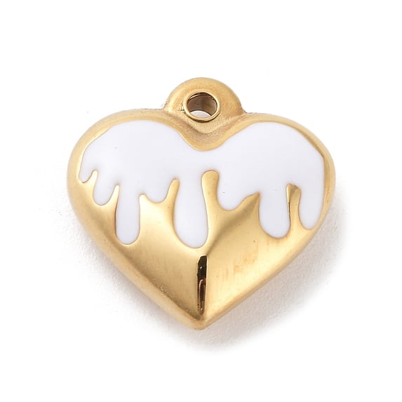 10 pc 304 Stainless Steel Pendants with Enamel Golden Heart Charm White 17x16.5x5.5mm Hole: 1.7mm