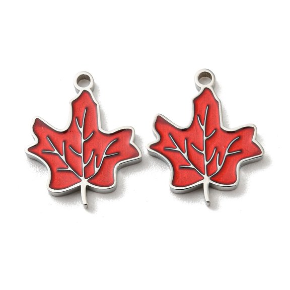 10 pc 304 Stainless Steel Pendants with Enamel Maple Leaf Charms Stainless Steel color 15.5x13x1.5mm Hole: 1.4mm