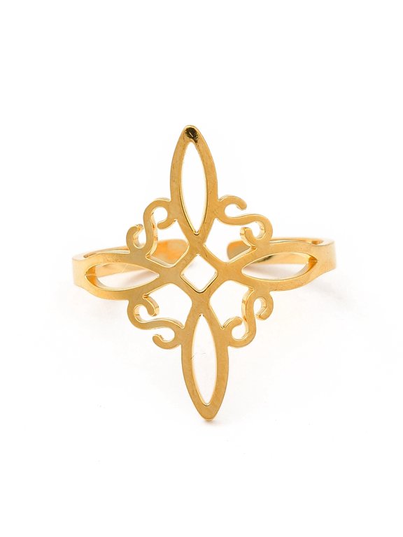 10 pc 304 Stainless Steel Sailor's Knot Open Cuff Ring Hollow Wide Ring for Men Women Golden US Size 10(19.8mm)