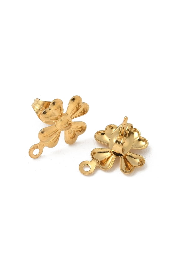 10 pc 304 Stainless Steel Stud Earring Finding with Horizontal Loops Ion Plating(IP) Clover 14.5x11mm Hole: 1.2mm Pin: 1mm