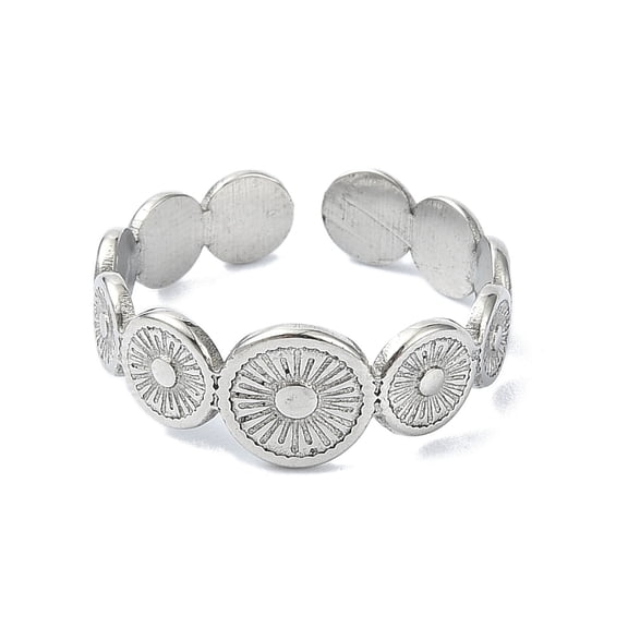 10 pc 304 Stainless Steel Sun Flower Open Cuff Rings Stainless Steel color Adjustable 7mm