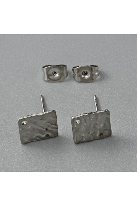 10 pc 304 Stainless Steel Textured Geometry Stud Earrings Findings with Hole Square 12x9mm Hole: 1mm Pin: 0.6mm