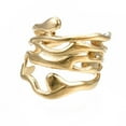 thumbnail image 1 of 10 pc 304 Stainless Steel Wave Open Cuff Ring Chunky Hollow Ring for Women Golden US Size 7(17.3mm), 1 of 3