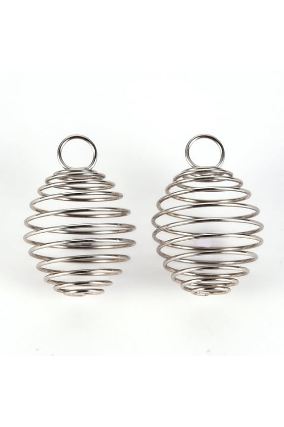 10 pc 304 Stainless Steel Wire Pendant Spiral Bead Cage Pendants Stainless Steel Color 29x20.5x20.5mm Hole: 6mm
