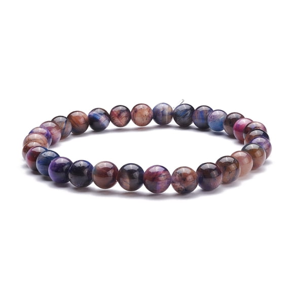 10 pc 6.5mm Natural Galaxy Tiger Eye Round Beads Stretch Bracelet for Women Inner Diameter: 2-3/8 inch(5.9cm) Beads: 6.5mm